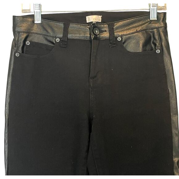 Ecru Los Feliz Black Denim & Faux Leather Jeans Womens Size 26 High Rise Skinny - Picture 3 of 11